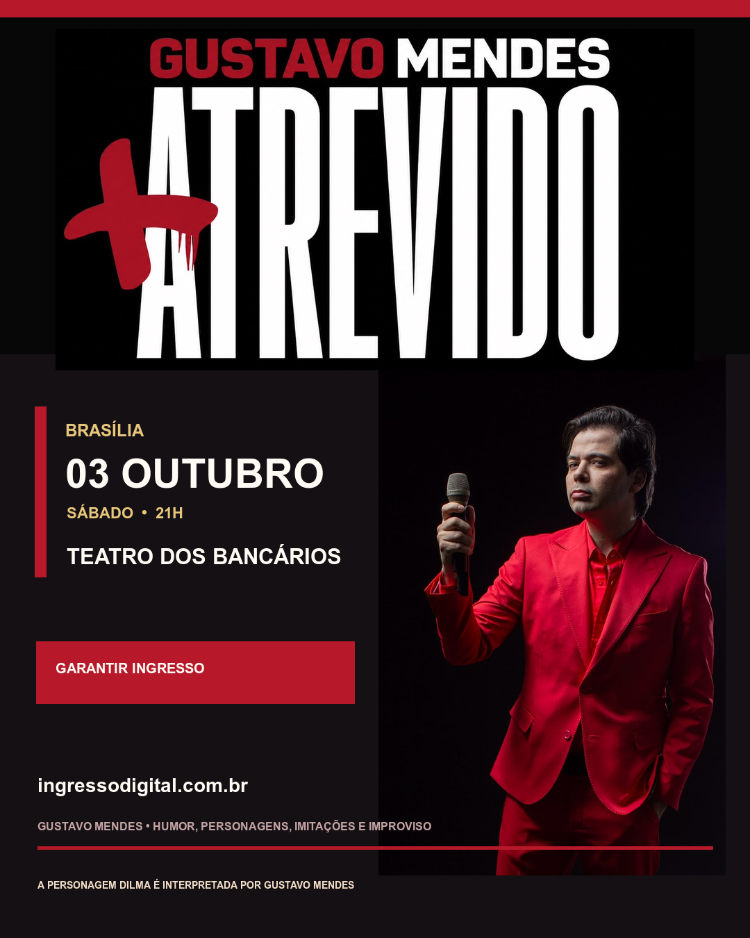 Cartaz oficial de ATREVIDO, com Gustavo Mendes